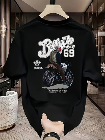 Heavyweight Cotton Graphic T-Shirt – "Be Up" Rider Print, Relaxed Fit