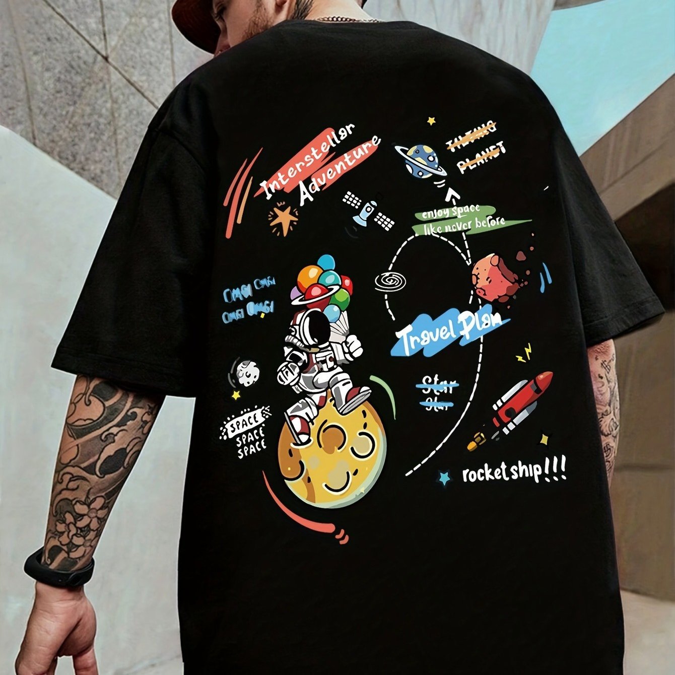 Space Cartoon T-Shirt – Cotton, Loose Fit, Casual Teen Style