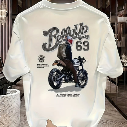 Heavyweight Cotton Graphic T-Shirt – "Be Up" Rider Print, Relaxed Fit