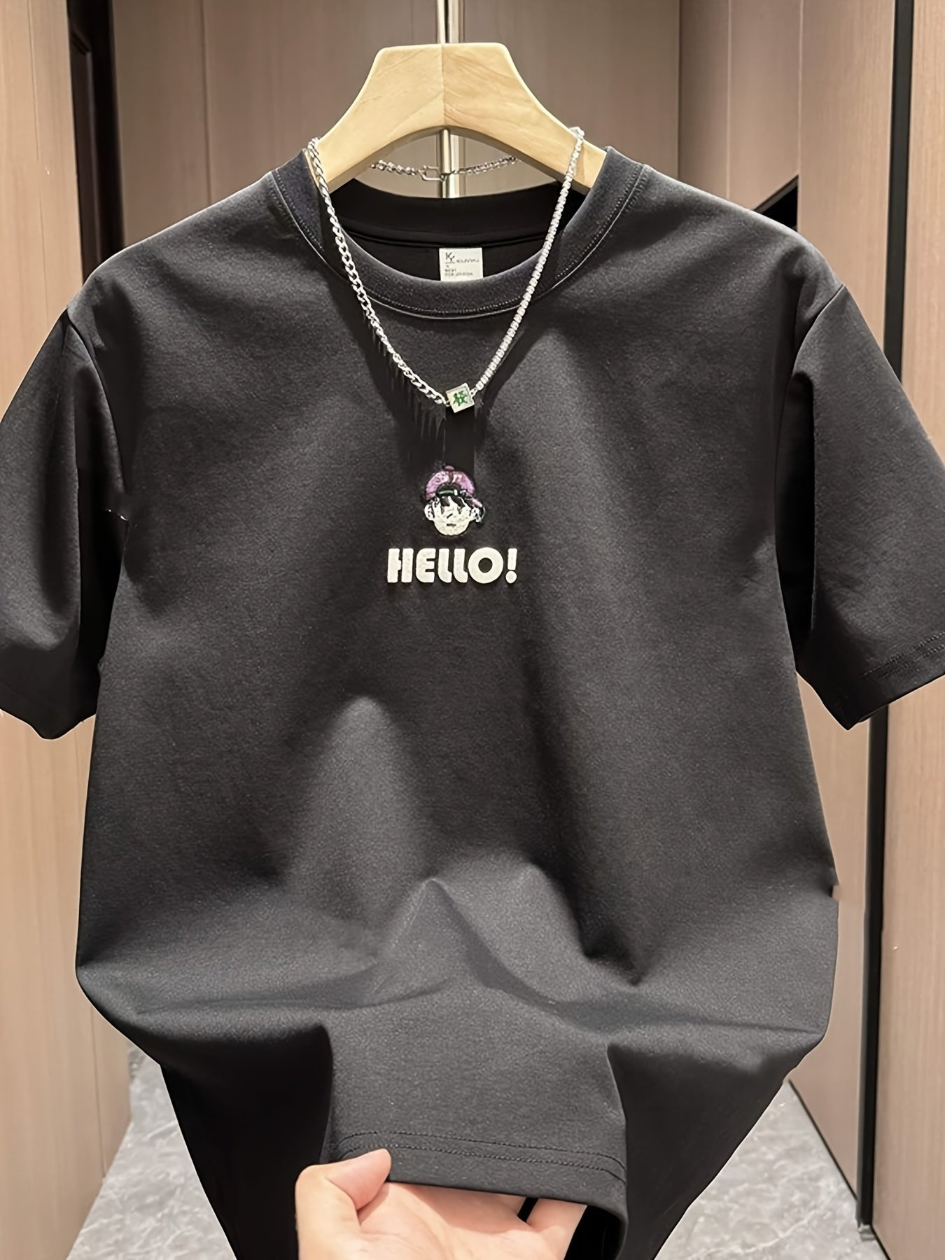 Men’s Summer Tee – "HELLO!" Cartoon Print, Breathable Cotton Fit