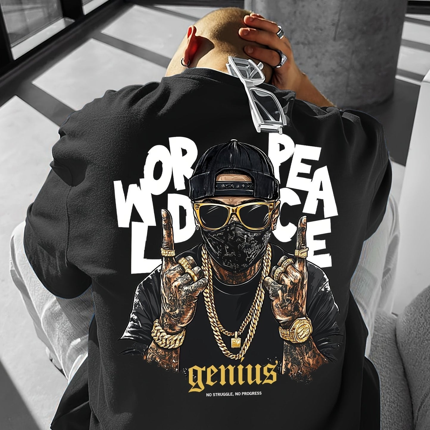 Men's Streetwear T-Shirt – World Peace Sign Graphic, Loose Fit