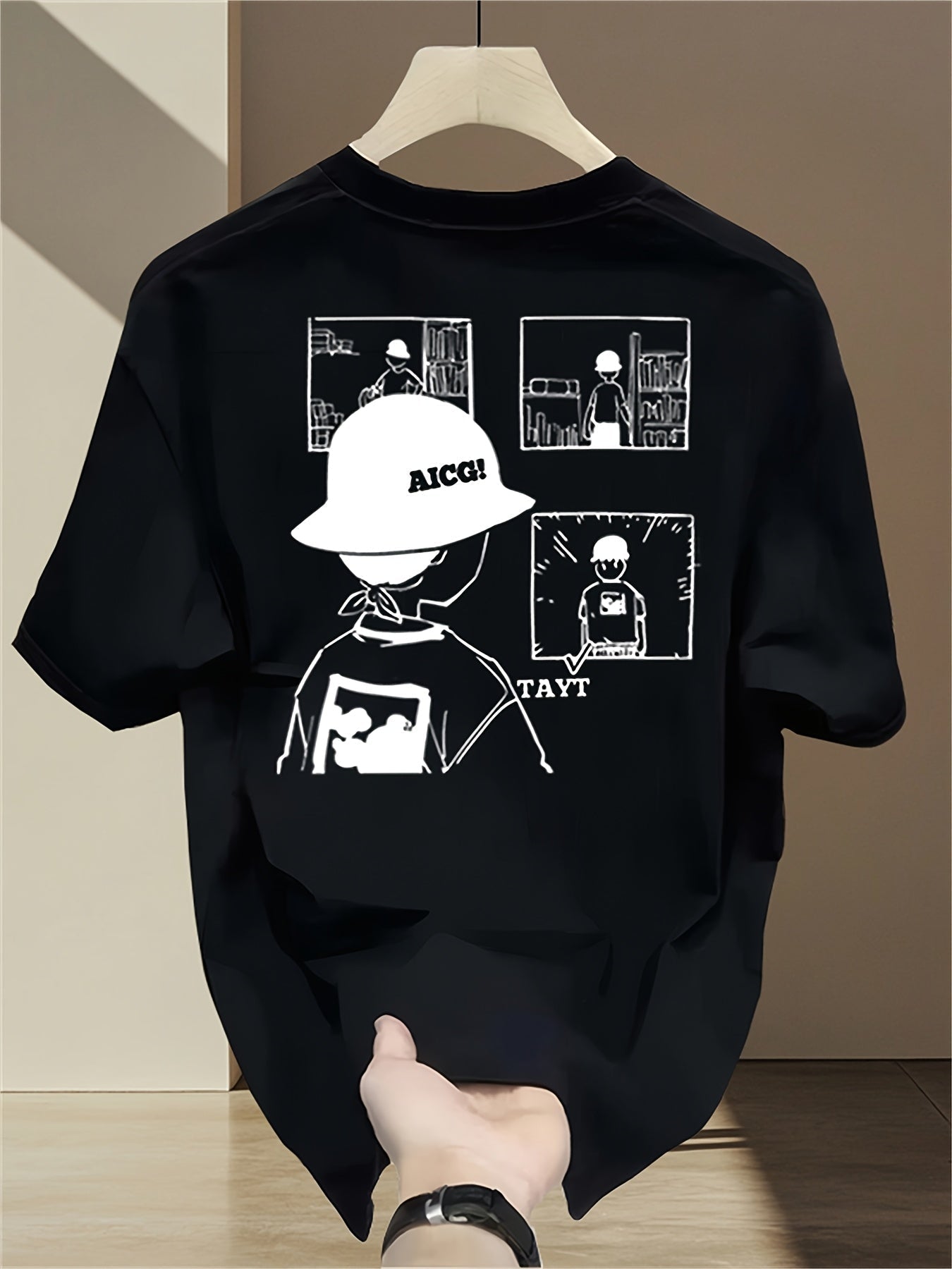 100% Cotton Heavyweight Tee – Korean Style, Geometric Print