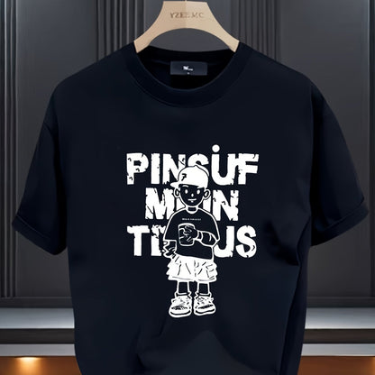 Men's 100% Cotton Graphic Print T-Shirt - Summer Casual Short Sleeve Round Neck Tee with Bold Lettering & Character Design, Regular Fit, Hand Wash Only, Casual Attire, Semitransparent Material