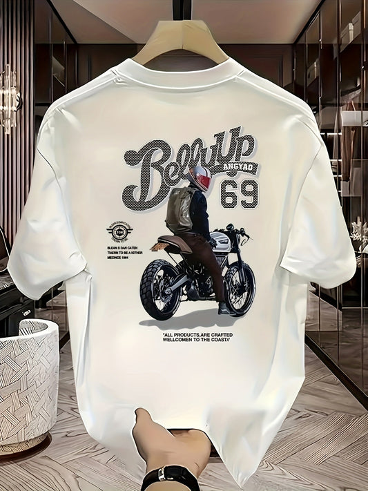 Heavyweight Cotton Graphic T-Shirt – "Be Up" Rider Print, Relaxed Fit