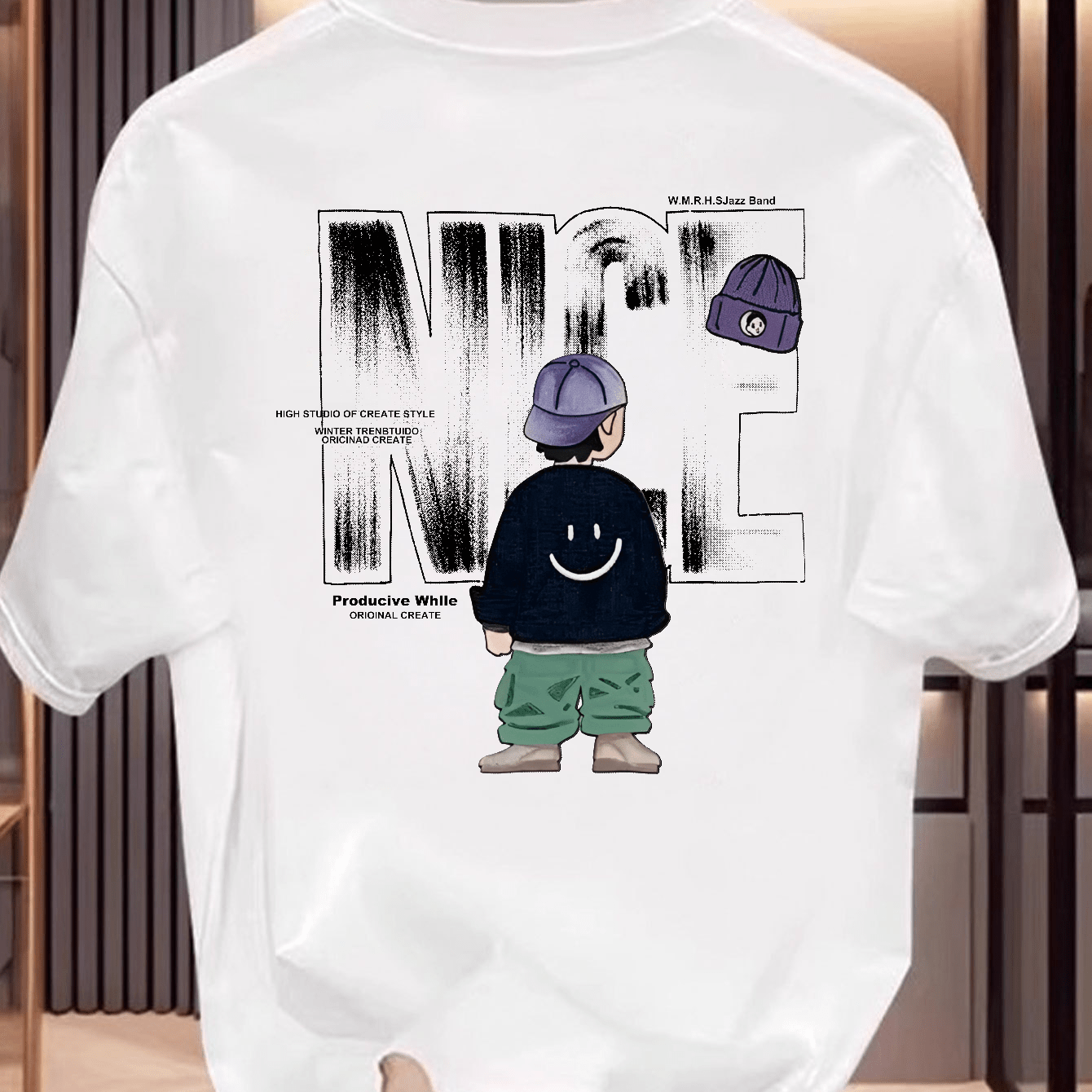 Men's Black Graphic T-Shirt – "NICE" Back Print, Streetwear Style