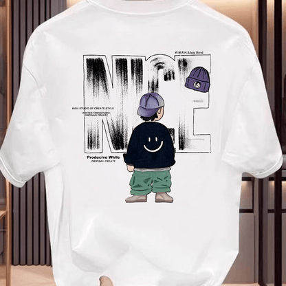 Men's Black Graphic T-Shirt – "NICE" Back Print, Streetwear Style