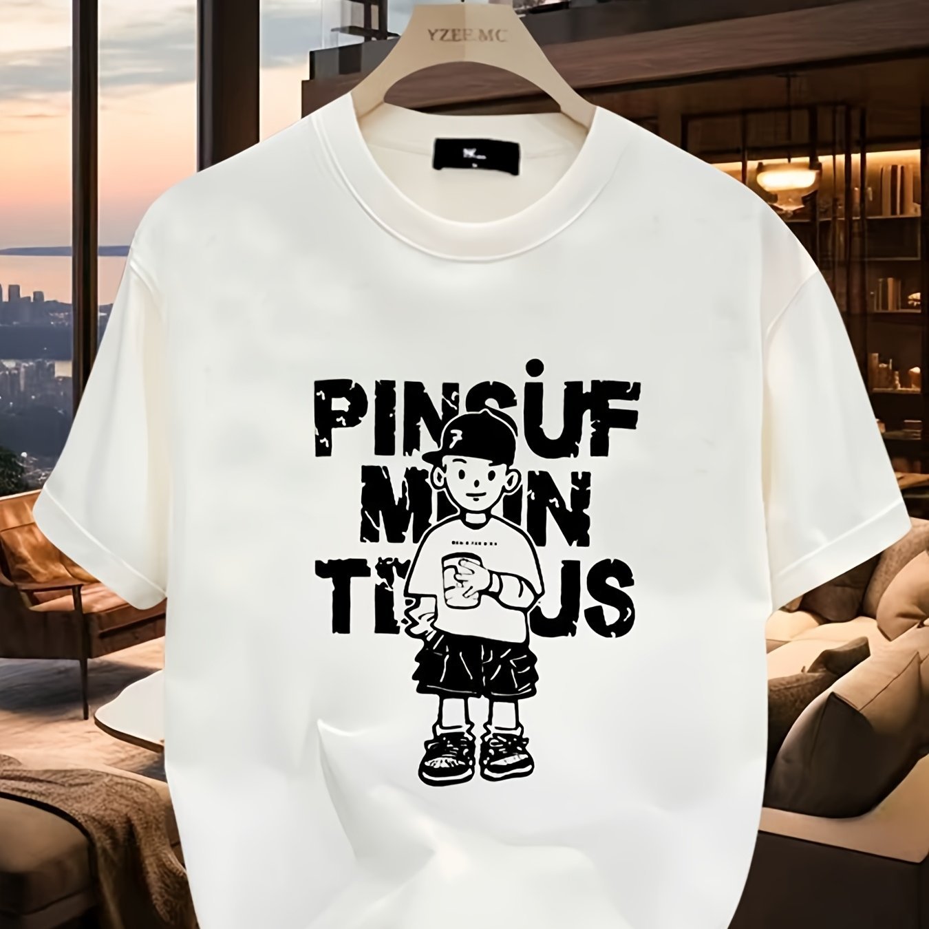 Men's 100% Cotton Graphic Print T-Shirt - Summer Casual Short Sleeve Round Neck Tee with Bold Lettering & Character Design, Regular Fit, Hand Wash Only, Casual Attire, Semitransparent Material