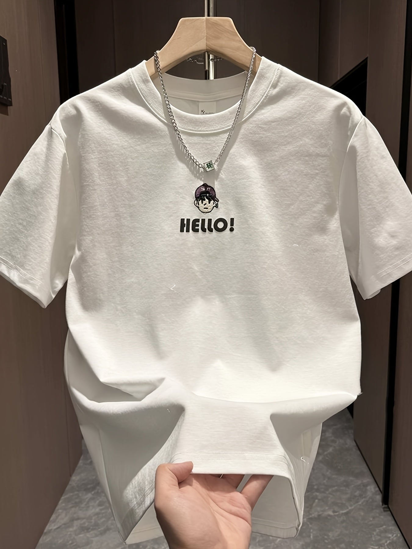 Men’s Summer Tee – "HELLO!" Cartoon Print, Breathable Cotton Fit