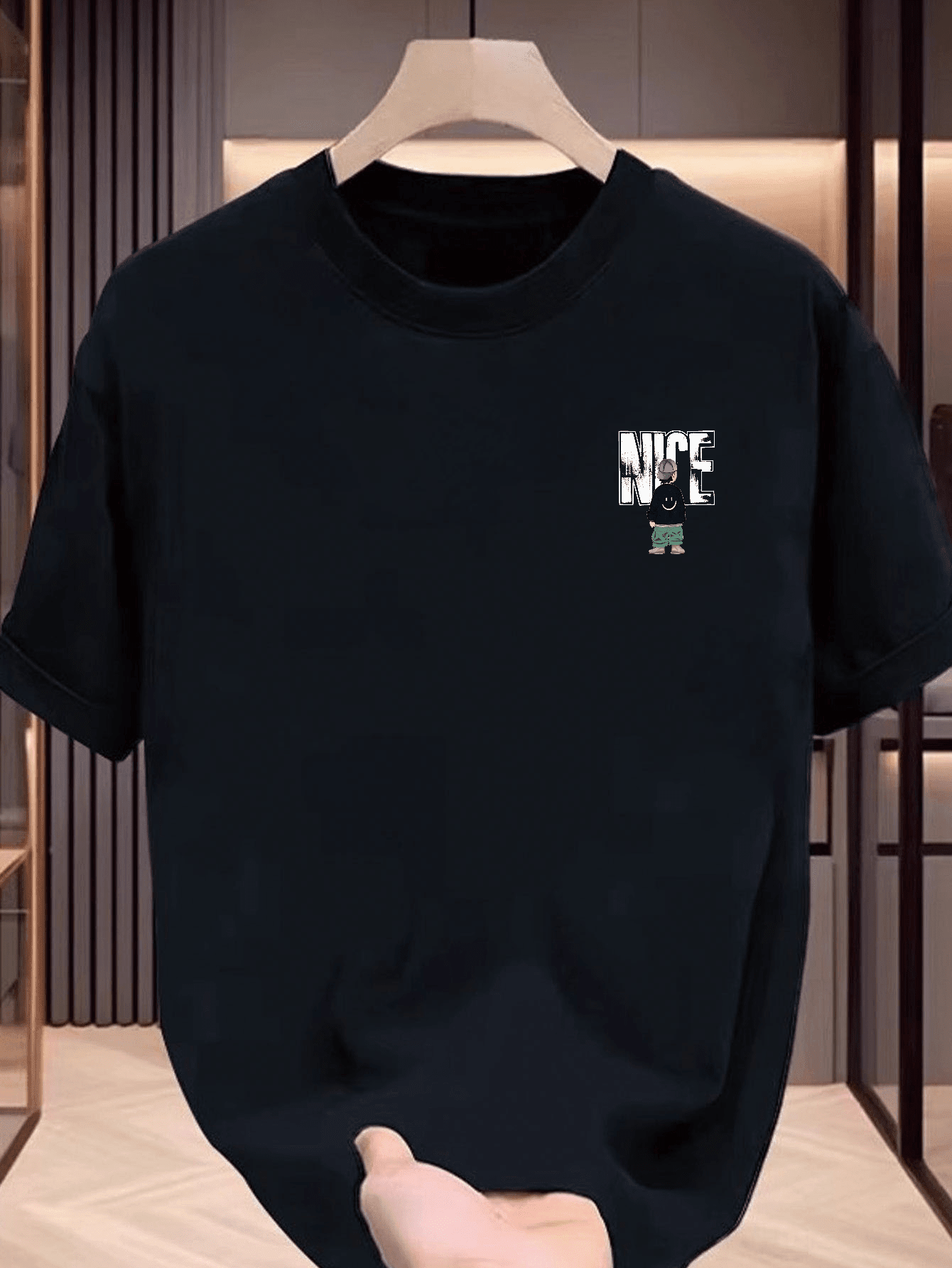 Men's Black Graphic T-Shirt – "NICE" Back Print, Streetwear Style