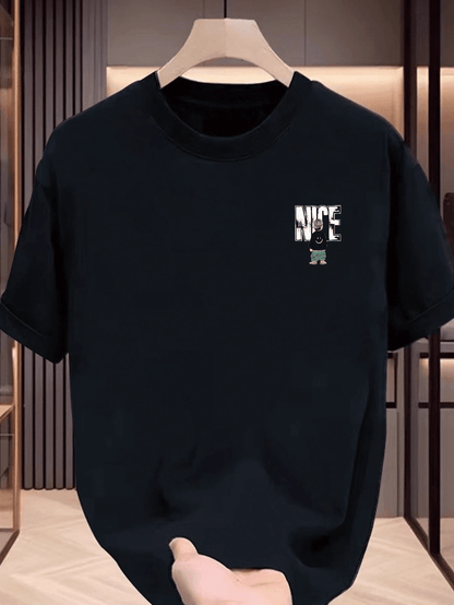 Men's Black Graphic T-Shirt – "NICE" Back Print, Streetwear Style